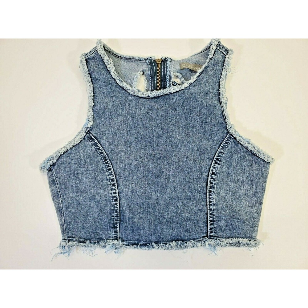 Carmar Womens 6 Distressed Acid‎ Wash Cut-Out Back Zip Vest Tank Top Summer EUC